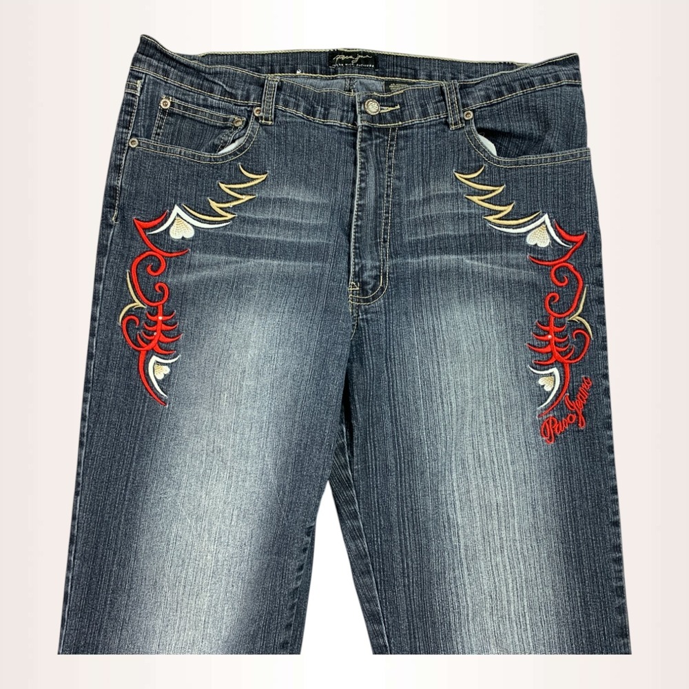 Paco Jeans Womens‎ 33x31 Blue Bootcut Stretch Embroidered Wings Western Y2K - Picture 11 of 15